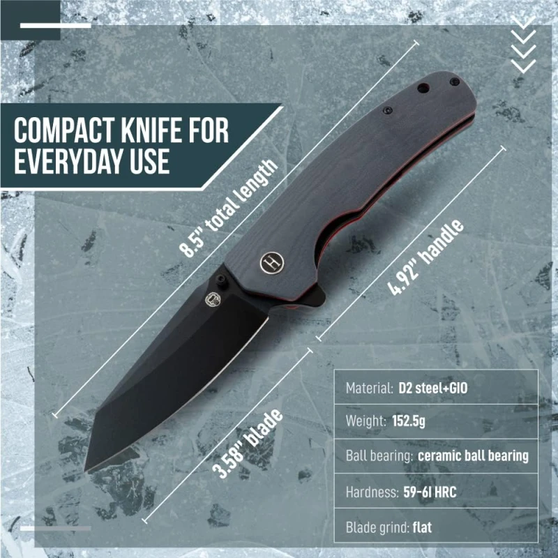 Clip Point Folding Knife with G10 Tactical Handle, D2 Steel Blade, Gift Box Set (Grey+Red) – Ideal for Outdoor Enthusiasts – Holtzman’s Gorilla Survival