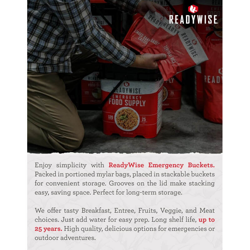 READYWISE - 30 Day, Emergency Food Supply, 298 Servings, 2 Buckets, Freeze-Dried, MRE, Camping, Hiking, Survival, Adventure Meal, 25-Year Shelf Life - Image 7