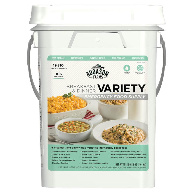 Augason Farms Breakfast and Dinner Variety Pail Emergency Food Supply Everyday Meals 4 Gallon Pail