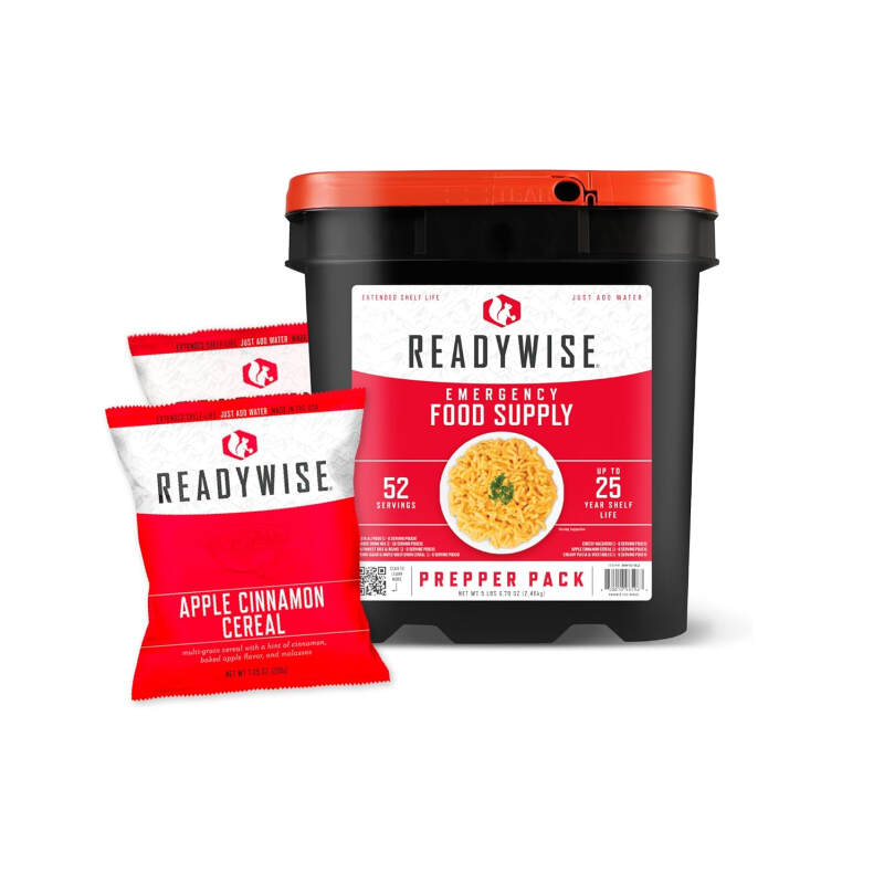 READYWISE - Prepper Pack Bucket, 52 Servings, Emergency, MRE Meal & Drink Supply, Premade, Freeze Dried Survival Food, Hiking, Adventure & Camping Essentials, Individually Packaged, 25 Year Shelf Life