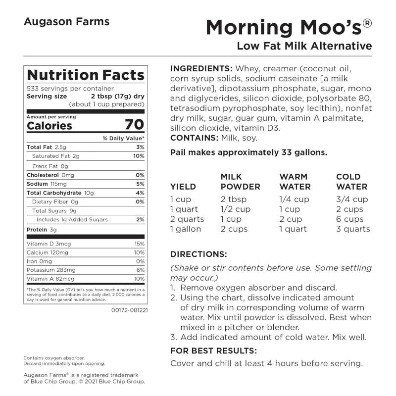 Augason Farms Morning Moo's Low Fat Milk 20 Pound (Pack of 1) - Image 3